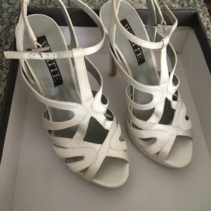 White by Vera Wang - Ivory Satin Caged Heel Size 9